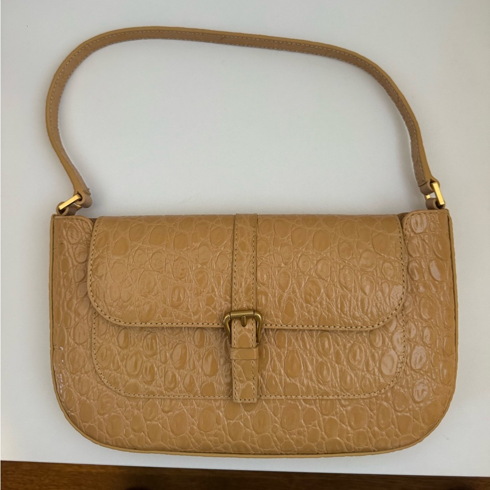 BY FAR Tan Crocodile-Embossed Miranda Bag